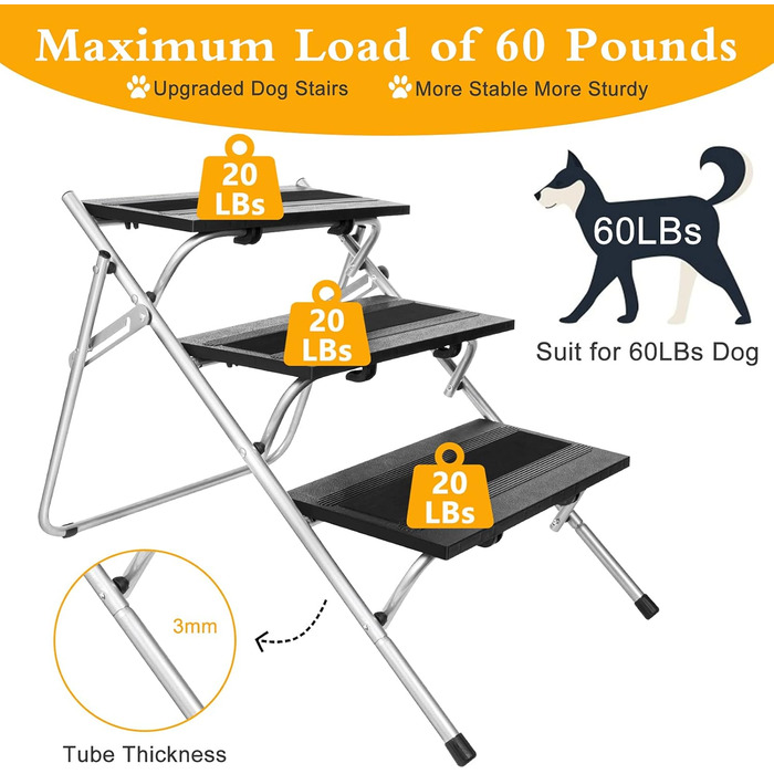 Сходинка для собак JOEJOY Cabrio 2-в-1: драбина та пандус, 3 сходинки, для малих собак та котів, для ліжка, авто, дивану