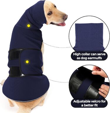 Заспокійливий жилет для собак Heywean з капюшоном та захистом вух, антистресовий, для собак з тривожністю, XL, темно-синій