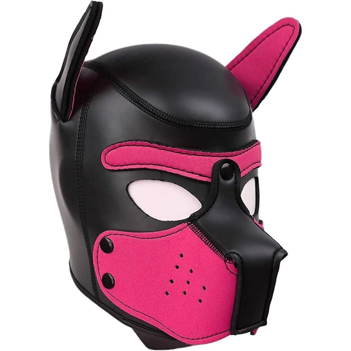 Маска для собак, м'яка латексна маска для домашніх тварин з вухами, маска цуценя, маски для собак, знімний рот, підходить для Хелловіну, святкування, рожевий колір