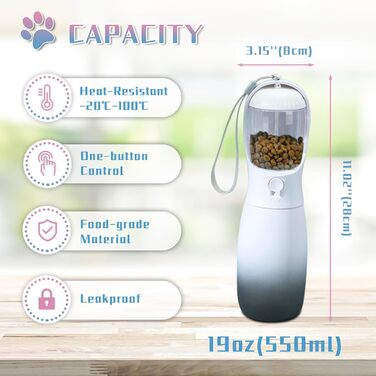 MITOCAPY Поїлка для собак 2-в-1 з контейнером для корму, 540 мл, чорно-біла, для подорожей та кемпінгу