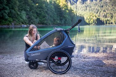 Qeridoo Kidgoo 1 Navy Blue - Причіп для велосипеда, прогулянковий візок для дітей, тренажер для ходьби, 38л, з амортизацією та ARS