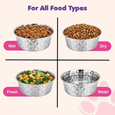 Набори мисок для собак та котів з нержавіючої сталі (2 шт.) – миски для води з неслизьким дном, 600 мл, діаметр 14 см (Candy Dots)