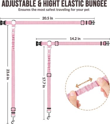 Автомобільний повідок для собак Lukovee: 2 шт., регульований, з еластичним шнуром та світловідбиваючими елементами для безпеки під час поїздок