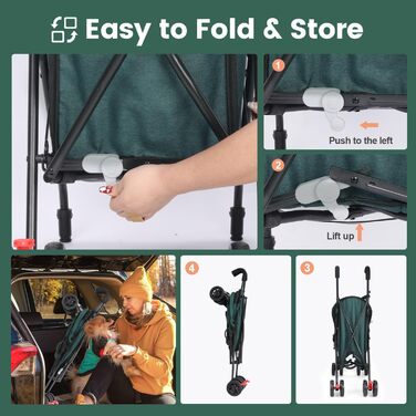 Візок для тварин Wedyvko, легкий туристичний візок для собак та котів до 15 кг, темно-зелений