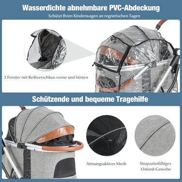 GYMAX 2-в-1 Візок для собак, візок для домашніх тварин з захистом від дощу, візок для собак з кошиком для зберігання та тримачем для напоїв, складний візок-переноска для собак та котів