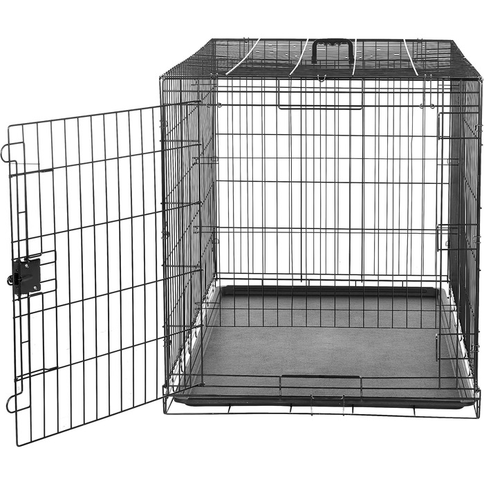 Складана металева клітка для собак Amazon Basics з піддоном, одна дверцята, чорна, 122x76x83 см