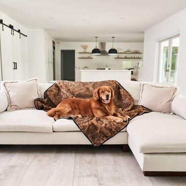 Водонепроникна плед-ковдра для домашніх тварин PAW BRANDS, 152x127 см, мікрозамша, штучне хутро, машинне прання, для великих собак і котів, червоно-коричнева