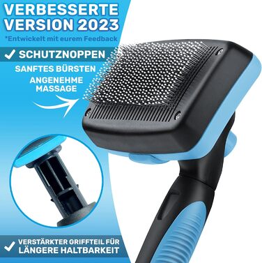 Щітка для собак та котів BluePet для довгої шерсті 2.0: видаляє підшерсток, ковтуни та вузли. З кнопкою для очищення. Для щоденного використання (Блакитна)