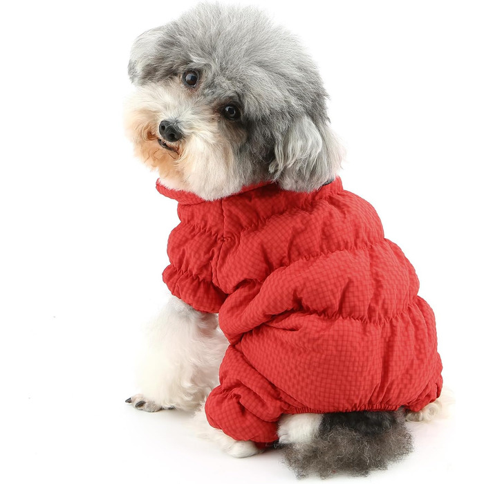 Зимовий теплий комбінезон для собак, тепла куртка-комбінезон для маленьких собак, флісова підкладка, водонепроникний, для Yorkie, Chihuahua, зелений (XL, червоний)