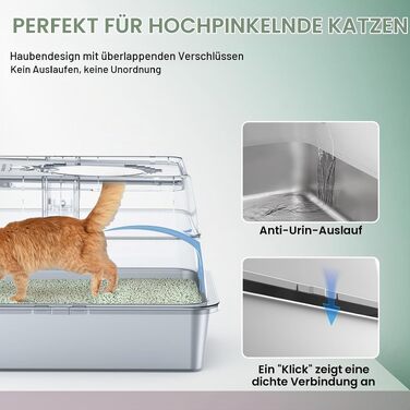 Лоток для котів BEST JAJA XXL з кришкою, нержавіюча сталь, 61.9 × 41.9 × 37 см, сірий