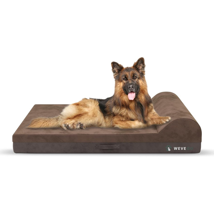Ортопедичне ліжко для собак великих порід, 8,9 см гелевий пінополіуретан, міцний фланелевий матеріал, знімна наволочка, водонепроникний вкладиш, антиковзаюче покриття (117 x 74 x 20 см, коричневе ліжко)