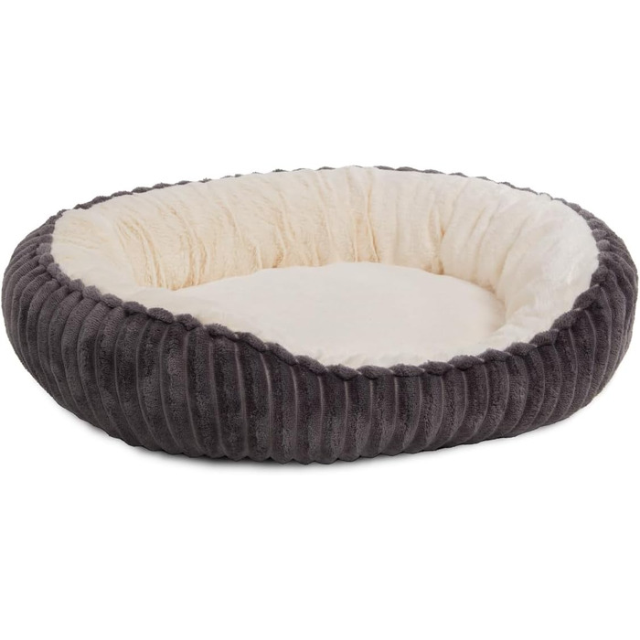 Квіткове ліжко для котів Wallace & Jones Cameron - овальне, м'яке, антиковзне, антрацит-бежеве, розмір S, 55 x 45 x 17 см