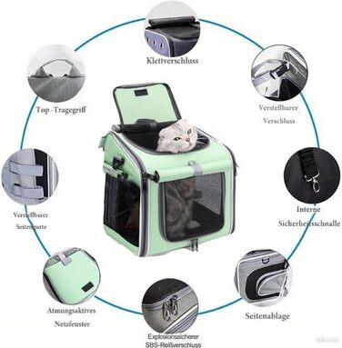 Кошик для собак на велосипед, розкладний, зелений. Кошик для тварин до 10 кг з 4 дверцятами та сітковими вікнами.