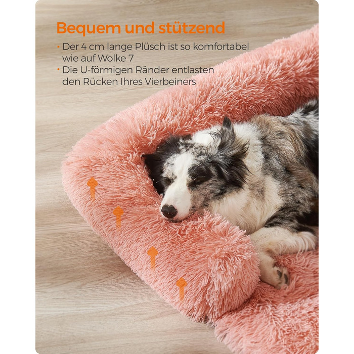 Ліжко для собак Feandrea FluffyHug, XL, 110x95x18 см, м'яка підстилка, захист дивану, рожевий колір