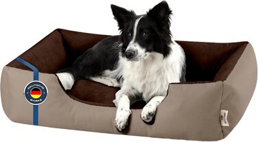 Лягушковий лежак для собак BedDog L - м'який лежак-кошик, диванчик, лежак-софа для собак середніх та маленьких порід NAMIBSAND (бежево-коричневий), 80 x 65 x 18 см, знімний чохол, можна прати