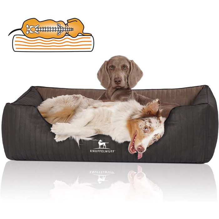 Ортопедичне собаче ліжко Knuffelwuff Outback XXL (120x85 см) з штучної шкіри - знімний чохол, легко мити, для великих, середніх та малих собак (Чорний/Коричневий)