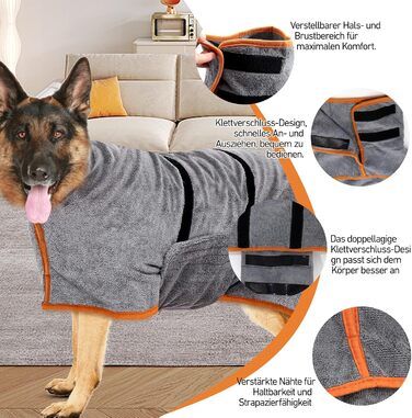 Рушник для собак великих порід, халат для собак, з застібкою на липучці, швидко вбирає воду, розмір L