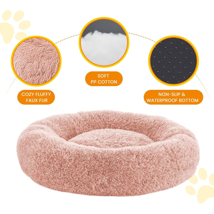 Заспокійливе ліжко для собак, анти-тривожне доннатне ліжко для собак, мале, середнє та велике, миється, плюш, пухнасте, для дому, коти, кошенята, кругла подушка для сну (XX-Large, Рожевий)
