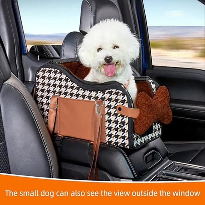 Автокрісло для собак Amoilly, середньорозмірне, з консоллю та підняттям для котів, брудовідштовхувальне, переноска для тварин, з ременями та килимком (Колір: Коричневий, Розмір: M)