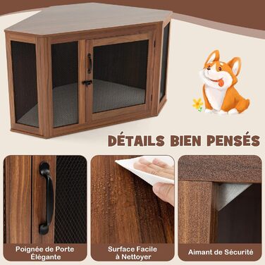 Клітка для собак COSTWAY XXL, кутова, з замком, подушкою, металевий каркас, 114 x 60 x 68 см