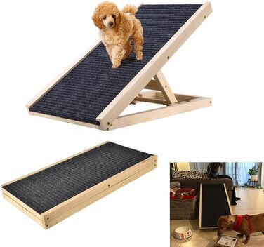 Рампа для тварин з масивного дерева, регульована висота, з антиковзким килимком, для собак, котів, авто, вантажівки (100 x 40 см, висота 30–40–50–60 см)