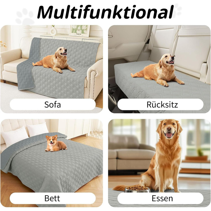 Водонепроникний килимок для собак Homaxy, двосторонній, для відпочинку вдома та на вулиці, 130x100 см / 203x173 см, сірий+темно-сірий