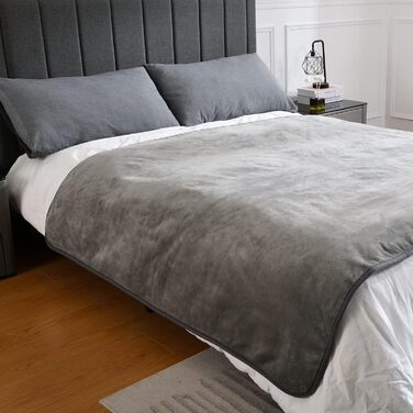 Водонепроникний плед для ліжка, дивана, софи: м'який, миючий, зворотний, з флісу шерпа, захист меблів (сірий, 152x203 см)