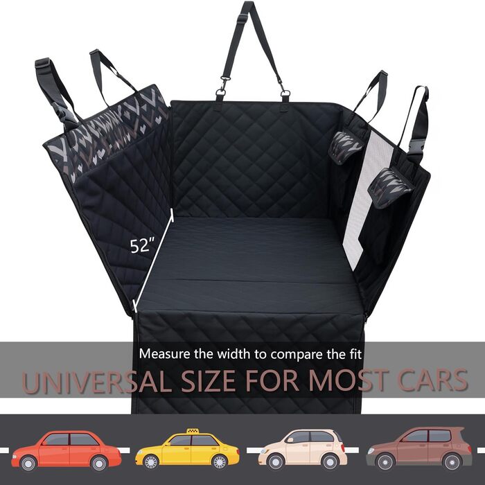 Захист для заднього сидіння авто для собак з жорстким дном, водонепроникний, для стандартних авто та SUV (Чорний)