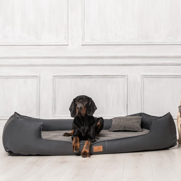 Ортопедичне ліжко для собак Tierlando® Linus Ortho Plus, 110x90 см, з віскоеластичною матрацом, штучна шкіра, графіт