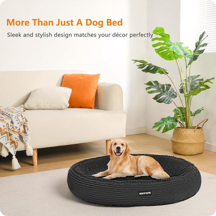 Кругле ліжко для собак великих порід, котяче ліжко, зручне, миється, кошик для собак, донат, ліжко для собак, знімний, антиковзкий килимок, Ø 100 см, темно-сірий, 100 x 100 x 20 см