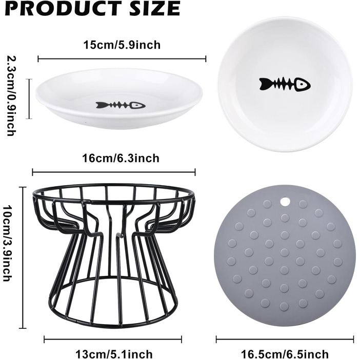 Набір з 2 керамічних годівниць для котів на підставці, підняті миски для кошенят та цуценят