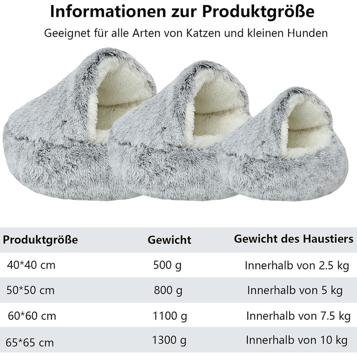 М'яка котяча лежанка-печера з капюшоном, затишна лежанка для котів та кошенят, плюшева, миюча, 60 см