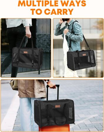 FOXFOCUS Сумка-переноска для собак з м'якими боковинами – 50,8 x 33 x 33 см, безпечний автокрісло, до 6,8 кг, верхній та бічний вхід, велика переноска для тварин з антицарапковим сітком, чорна