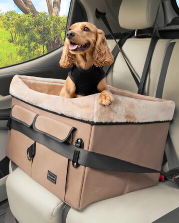 Автокрісло для собак Petsfit на заднє сидіння, середні та малі породи, знімний чохол, 2 ремені безпеки, кишеня, розмір M, колір хакі