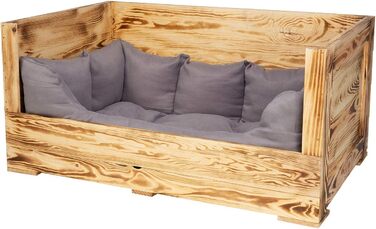 Собаче ліжко Kistenkolli Altes Land Balu з дерева з подушкою, корзина для собак, лежанка, вінтажний диван для собак, для вулиці (білий), 90x57x45 см