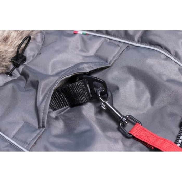 Теплий зимовий пуховик для собак Chiara з шлейкою, сірий, розмір L, з відбиваючими смугами та штучним хутром