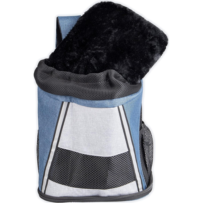 Сумка для собак на животі Timi, блакитна – 34x25x37 см, поліестер – посилення спини, світловідбивачі, шнурок, знімний низ, страховка, система ременів