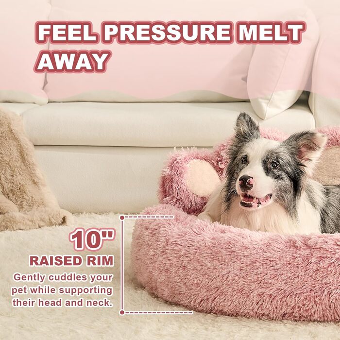 М'яке ліжко для собак Pfote Form: кругла, комфортна, рожева, велика, для маленьких та середніх собак, з штучного хутра, легко миється