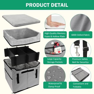 Автокрісло для собак маленьких порід, переноска-бустер для тварин до 11,3 кг (сірий)