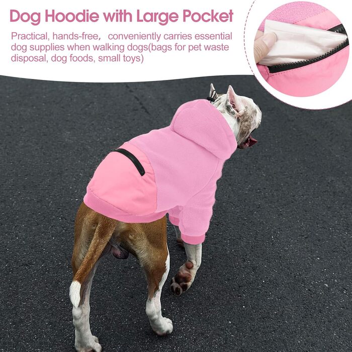 Світшот для великих собак Nanaki з капюшоном, тепла флісова куртка з кишенею для дівчаток та хлопчиків, для Бульдога, теплий одяг для відпочинку та повсякденного носіння (X-Large, Рожевий)