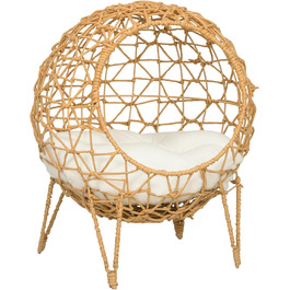 Кігтечка Pawhut для котів: затишна хатинка-ліжко з ротангу, коричнева, Ø45 x 57 см