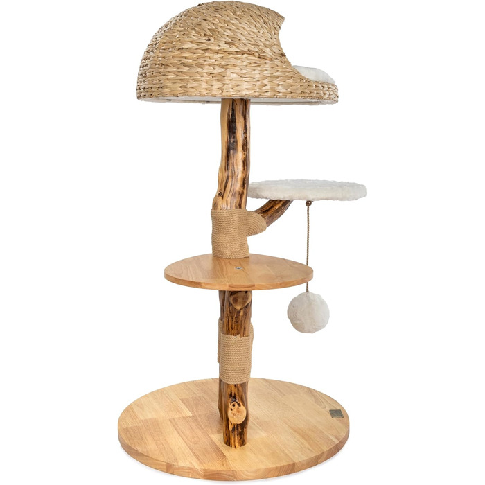 Драбинка для котів Bontoy Stella з дерева, 109 см: міцна, з великим лежанкою та іграшкою, 2 сходинки