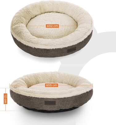 Кругле ліжко для собак та котів Feandrea, Donut, діаметр 55 см, коричневе, PGW55C, 55x55x12 см