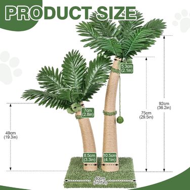 Котячий когтетоп Furlogy - 92 см, з мотузкою та інтерактивними м'ячиками, для дому, гнучкий, Стиль C