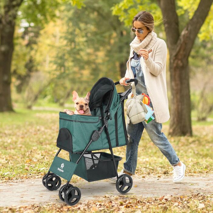 Дитяча коляска для собак та котів, універсальна, з 4 колесами, легко складається, зелена