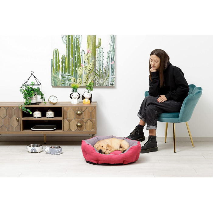 Кругле ліжко для собак та котів Baroni Hoe з тканини, 45x55 см, сірий та фуксія (L)