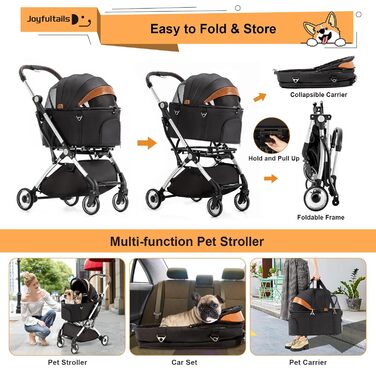 Візок для собак 3 в 1, до 15 кг, чорний. Складаний візок для собак і котів з сумкою-переноскою та дощовиком