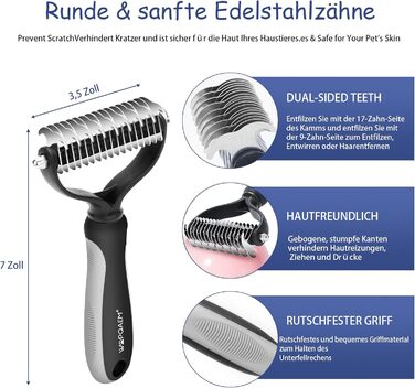 Набір щіток для собак, 5 шт., для догляду за шерстю, самоочищувані, для великих та середніх собак, котів та дрібних тварин, ідеально підходить для довгої та короткої шерсті, зменшує випадання шерсті (сірий)