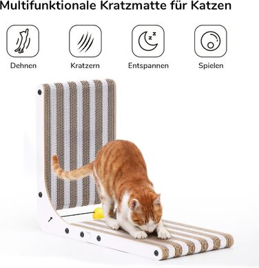 Котячий когтетоп FUKUMARU L-подібний, 68 см, з візерунком смуг, міцний, з іграшкою, для стіни та кута, великий (середній)
