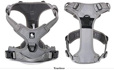 Шлейка для собак Truelove No-Pull з відбиваючими елементами, регульована, з 2 карабінами та ручкою для контролю, для собак малих, середніх та великих порід, TLH5651 S, сіра